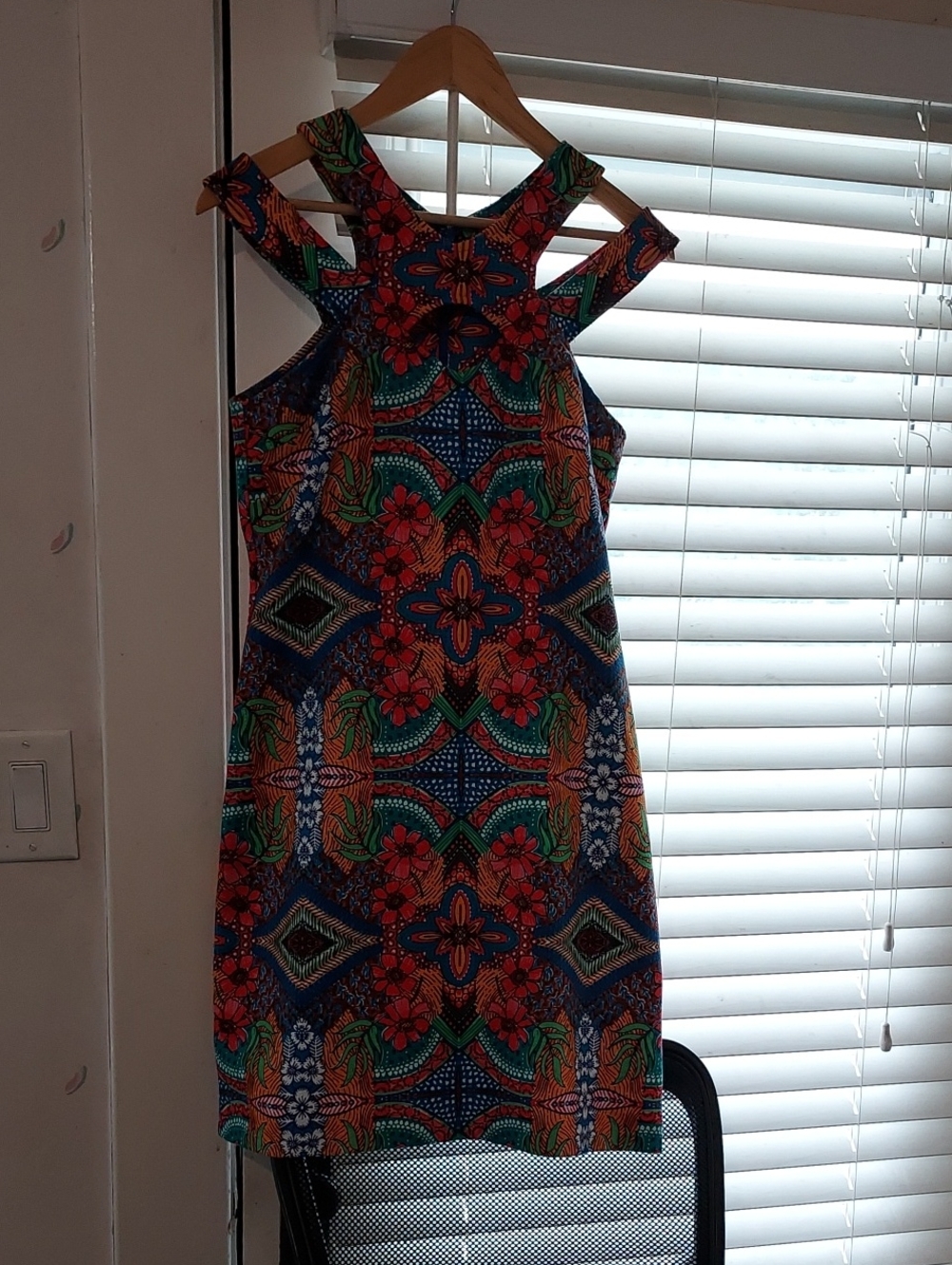Source Unknown Multicolor Strappy Floral Mosaic Mini Dress